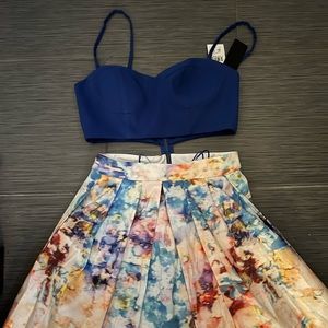 New Women’s 2 Piece Navy Blue/ Watercolor Dress